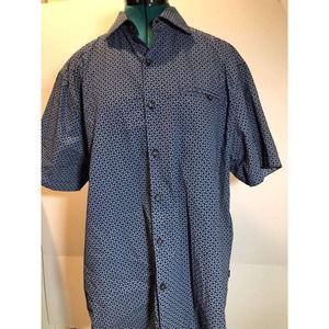 Navy Blue Abstract Geometric Print Button Up Shirt Mens Size XL